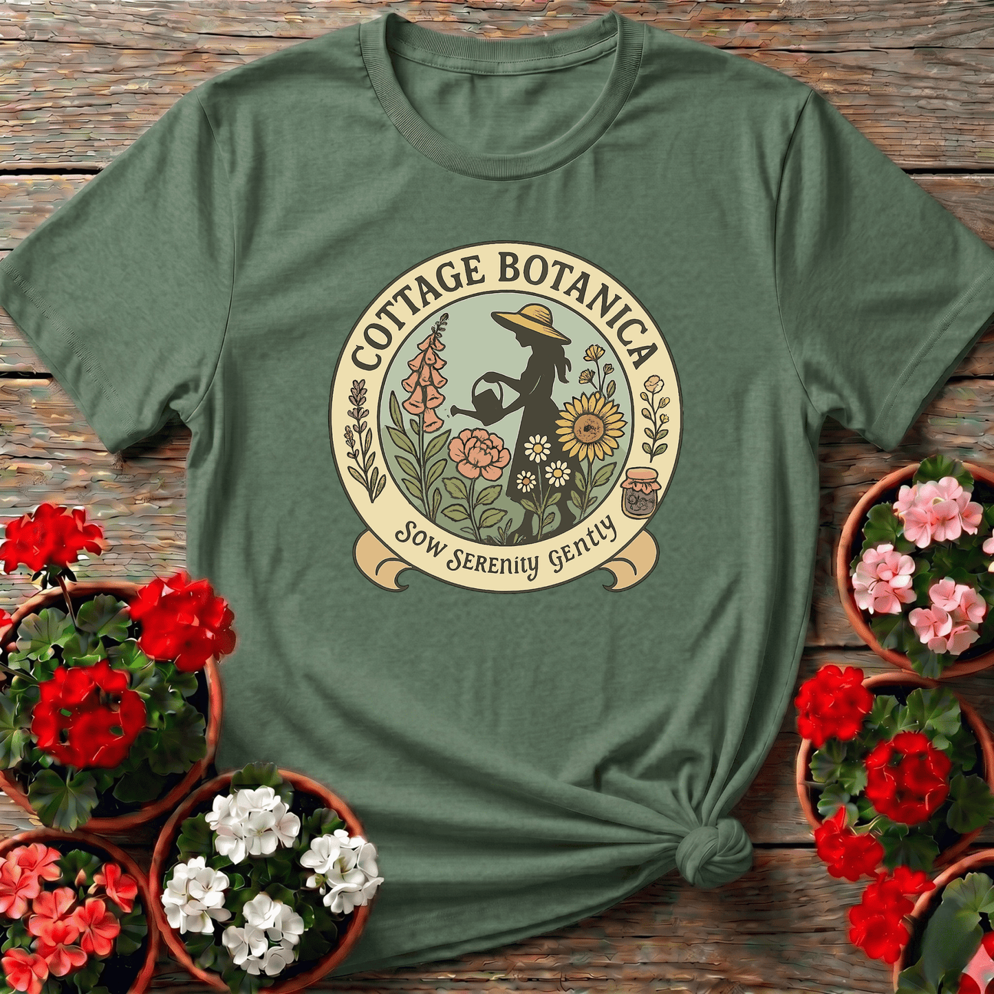 Cottage Botanica Sow Serenity Gently Gardening Tee - GardeningTshirts