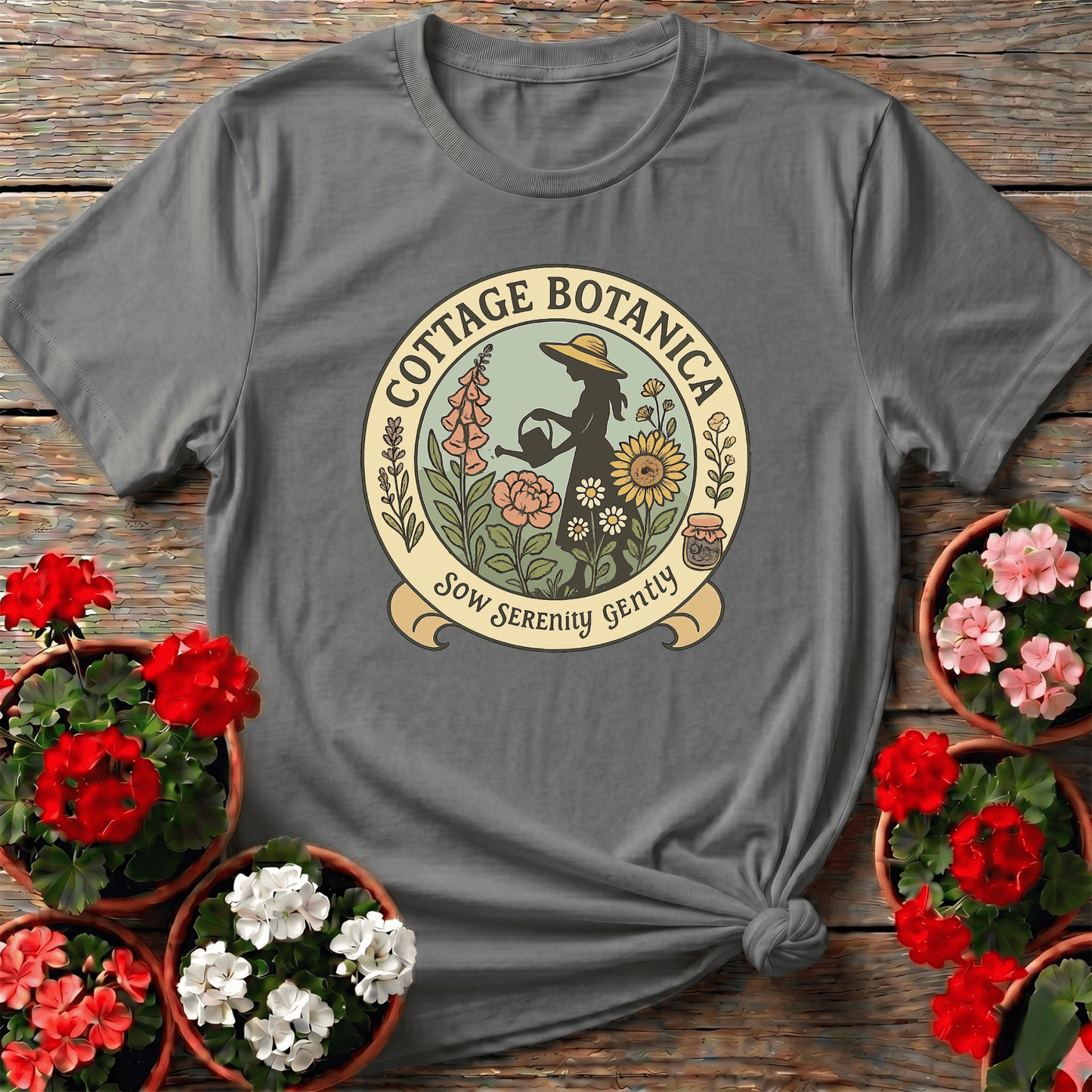 Cottage Botanica Sow Serenity Gently Gardening Tee - GardeningTshirts