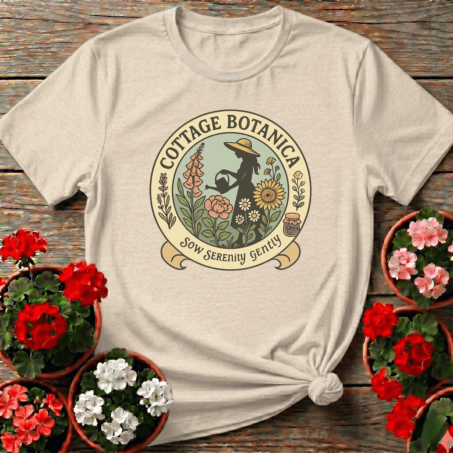 Cottage Botanica Sow Serenity Gently Gardening Tee - GardeningTshirts