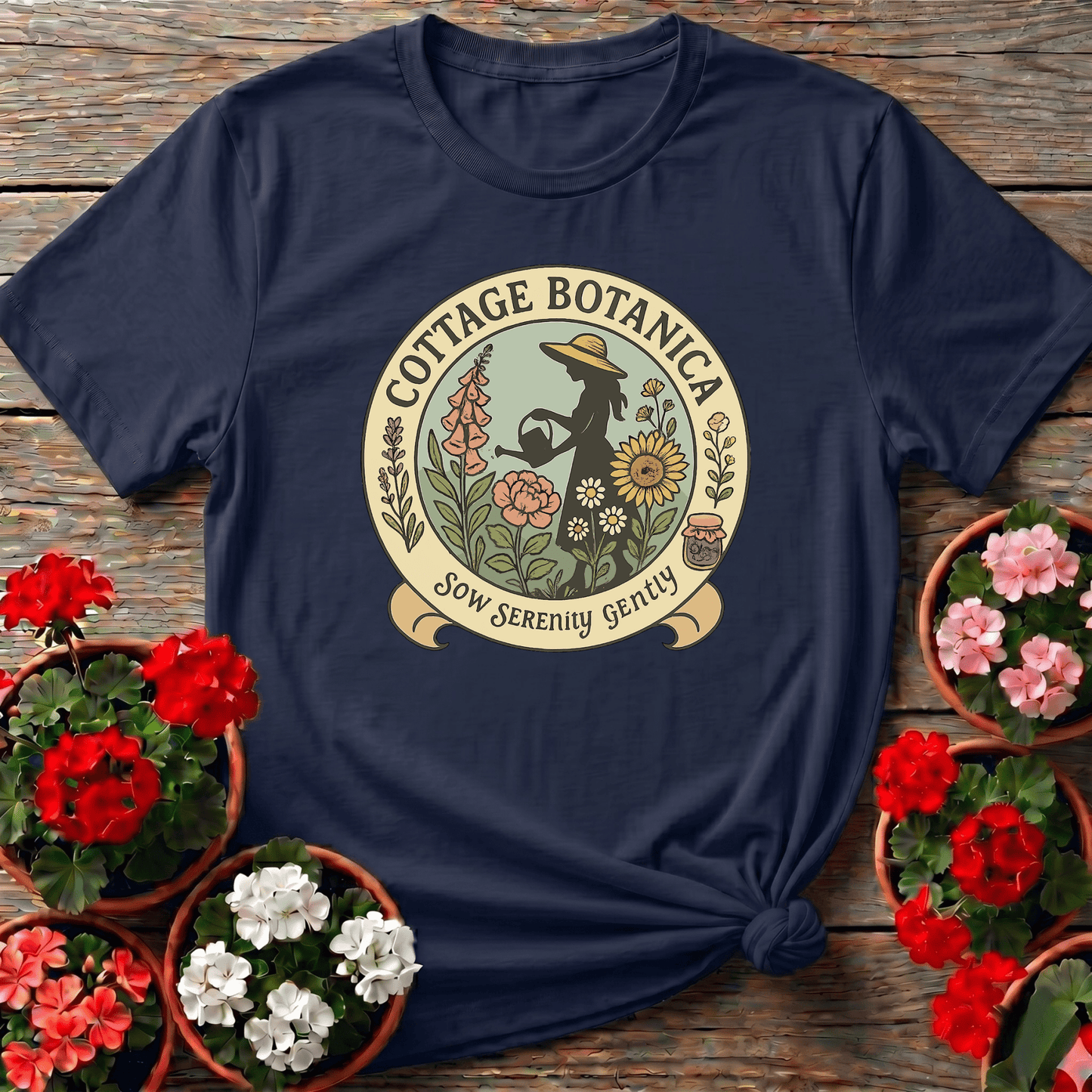 Cottage Botanica Sow Serenity Gently Gardening Tee - GardeningTshirts
