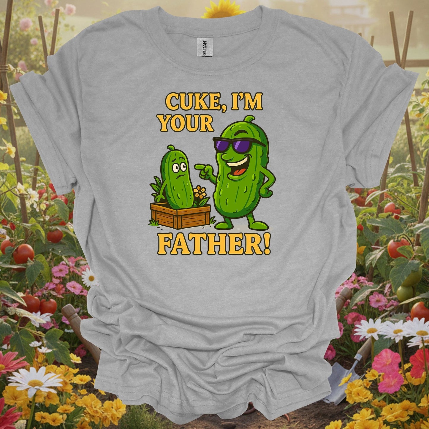 Sport Grey tee showing cuke im your father funny cucumber pun for garden hobbyists