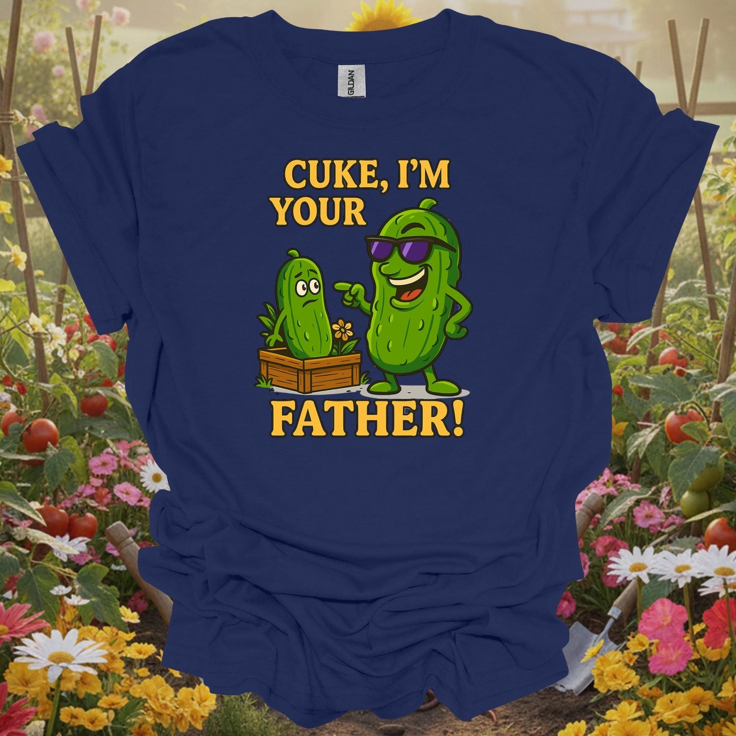 Navy top showing cuke im your father funny cucumber pun for green thumb folks