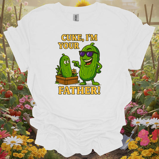 White tshirt showing cuke im your father funny cucumber pun for gardening enthusiasts