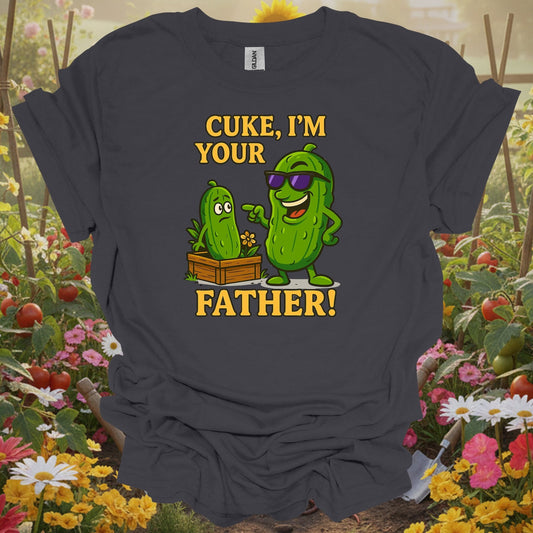 Charcoal tee showing cuke im your father funny cucumber pun for plant lovers