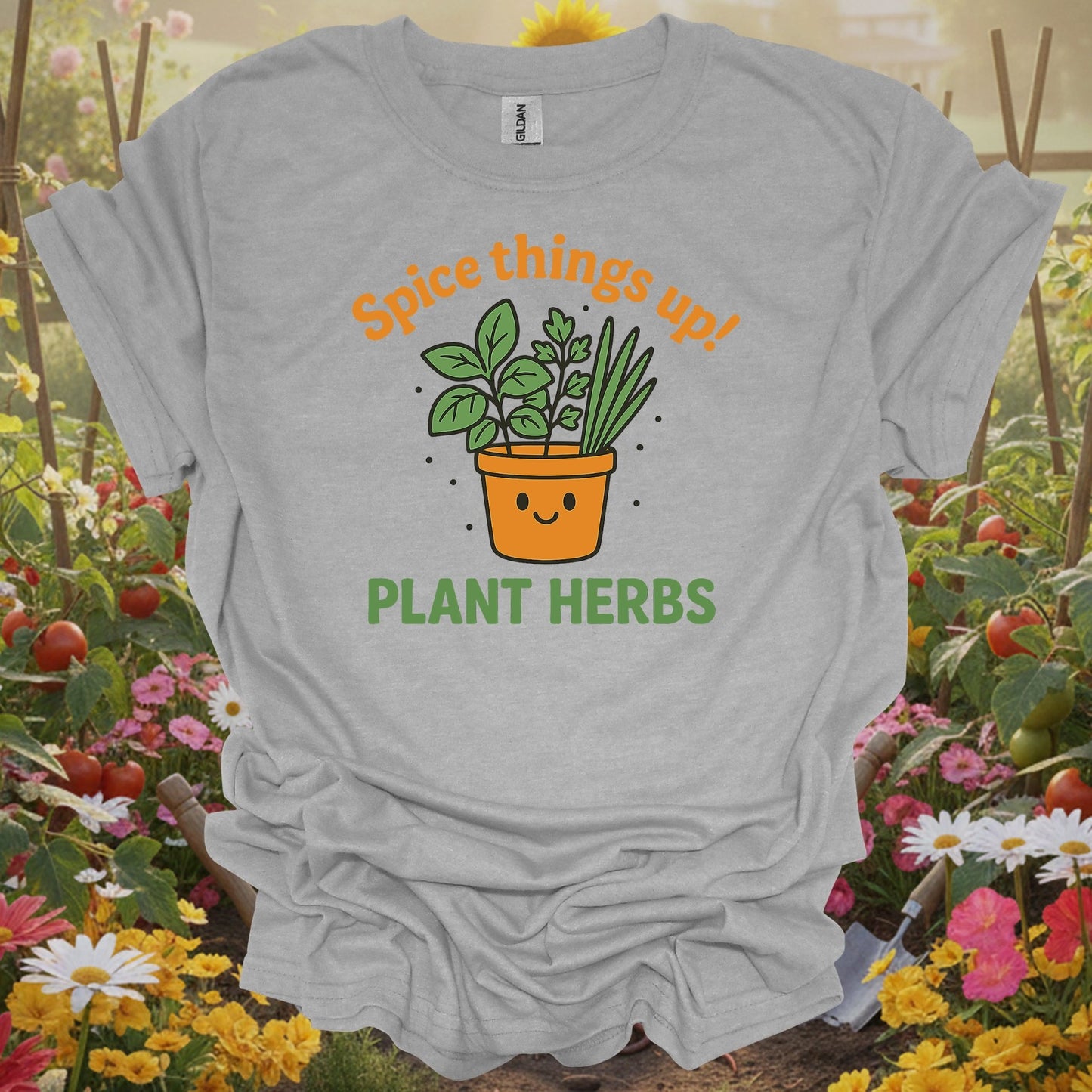 Sport Grey tshirt showing kawaii cute herb garden spice things up graphic for people who love cuteness