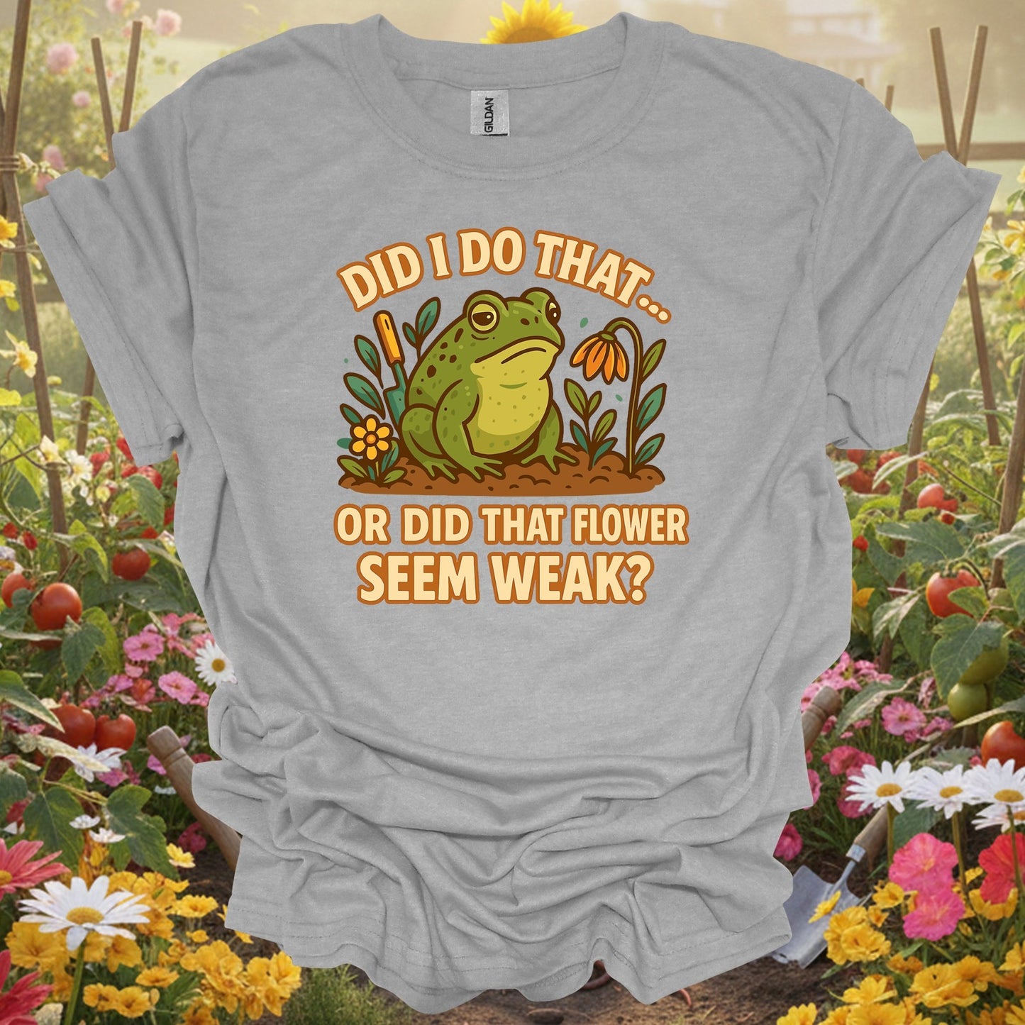 Sport Grey tshirt showing did i do that funny frog gardening for backyard growers
