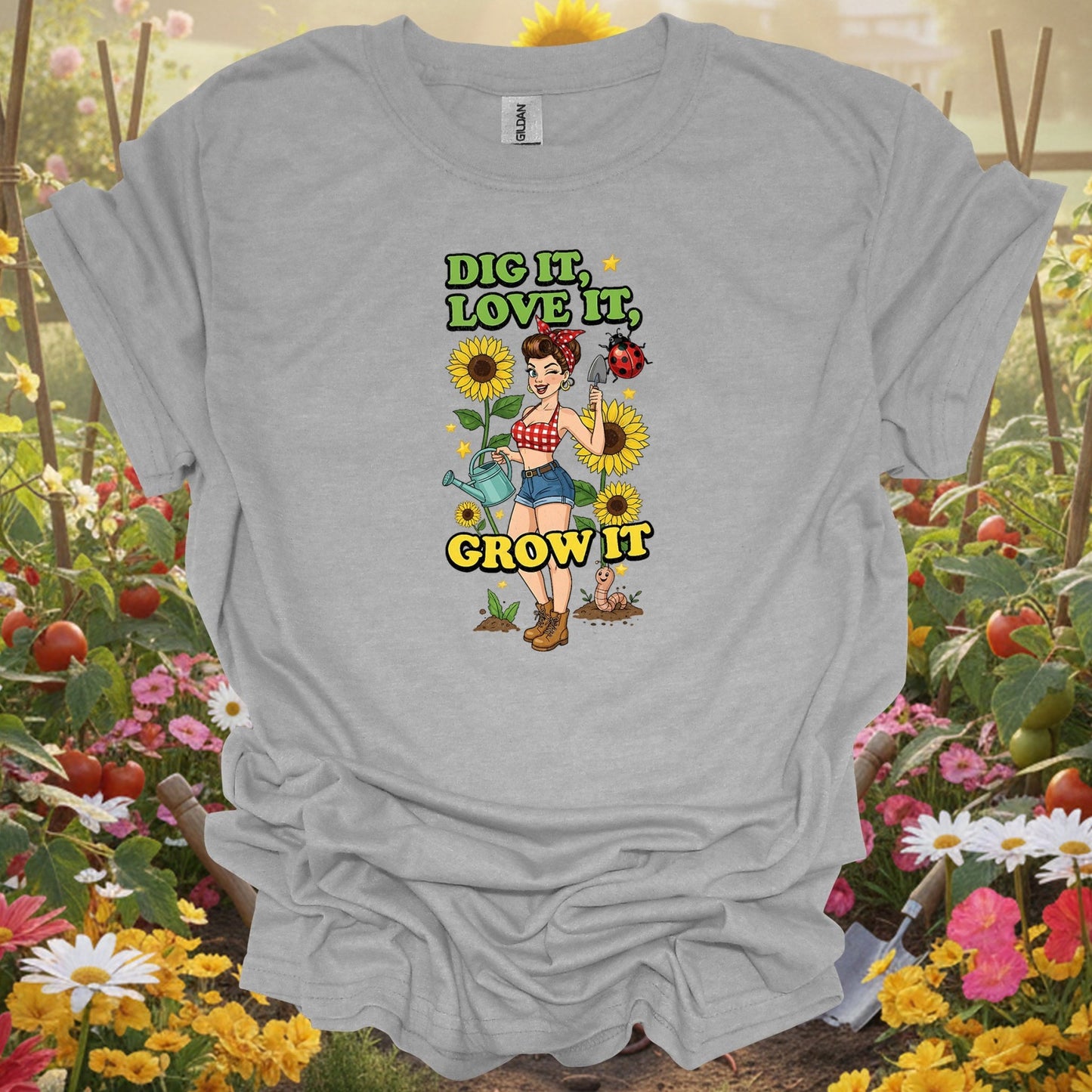 Sport grey dig it love it gardening shirt for sassy gardeners, vintage art fans, bold spirits, floral lovers, and as a hil...