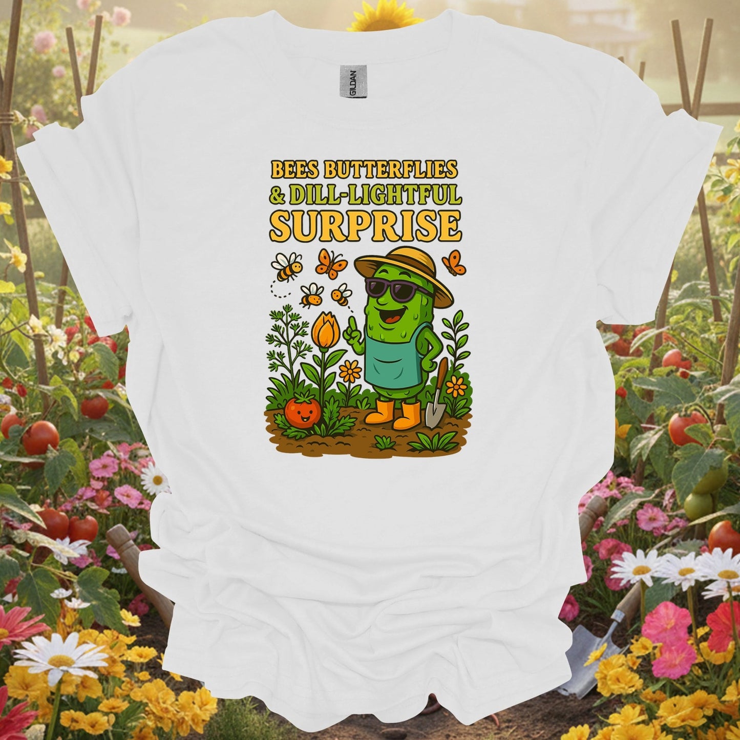 White dill-lightful surprise funny pickle gardening shirt for pickle lovers, vegetable gardeners, pun enthusiasts, home ca...