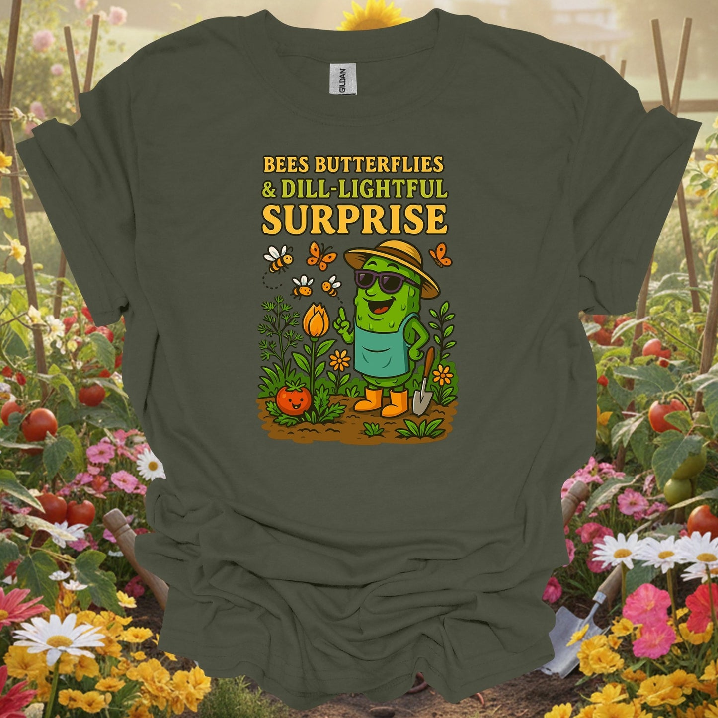 Military green dill-lightful surprise funny pickle gardening shirt for pickle lovers, vegetable gardeners, pun enthusiasts...