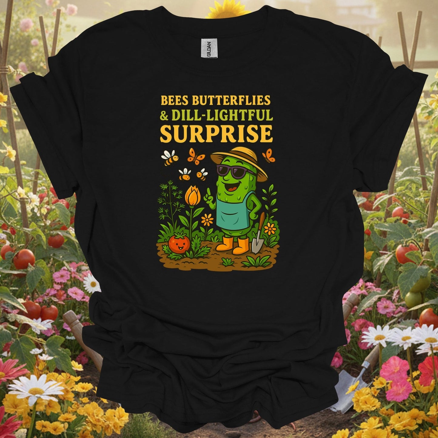 Black dill-lightful surprise funny pickle gardening shirt for pickle lovers, vegetable gardeners, pun enthusiasts, home ca...
