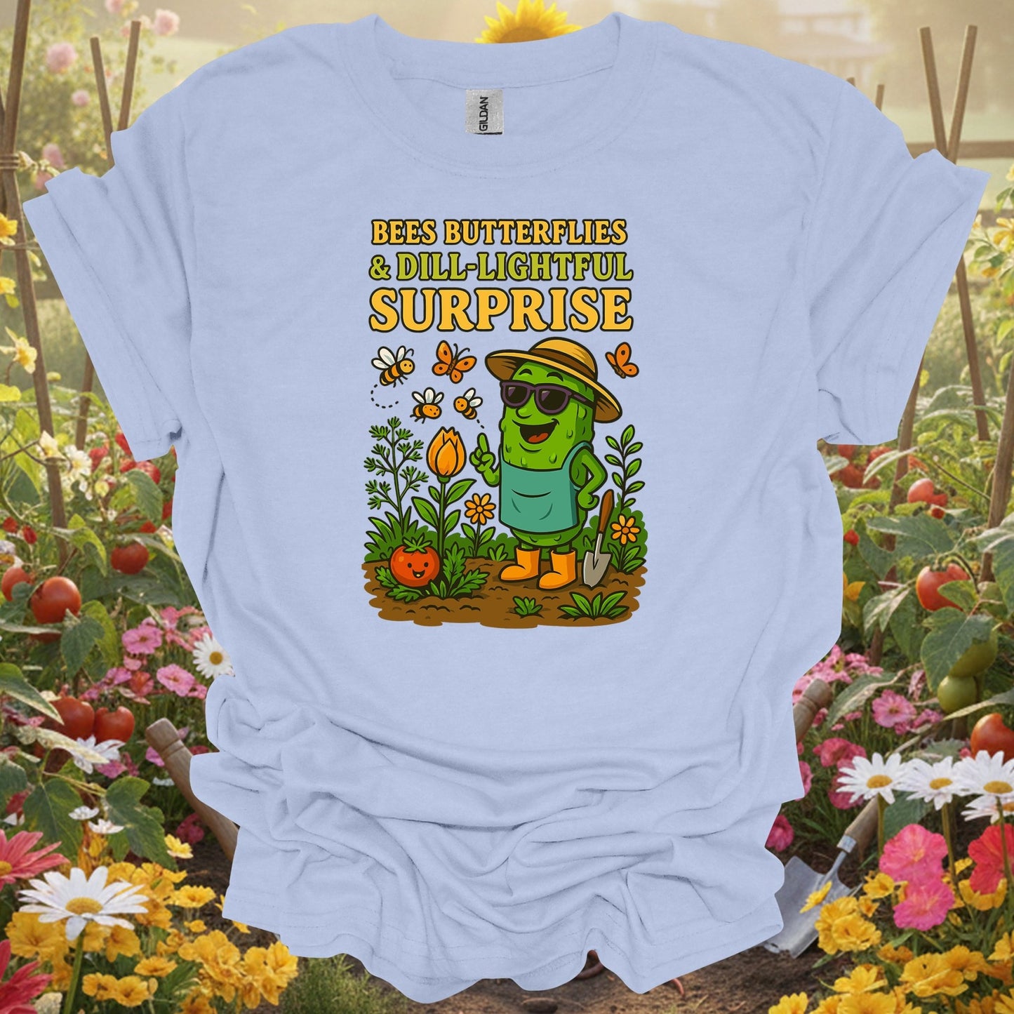 Light blue dill-lightful surprise funny pickle gardening shirt for pickle lovers, vegetable gardeners, pun enthusiasts, ho...