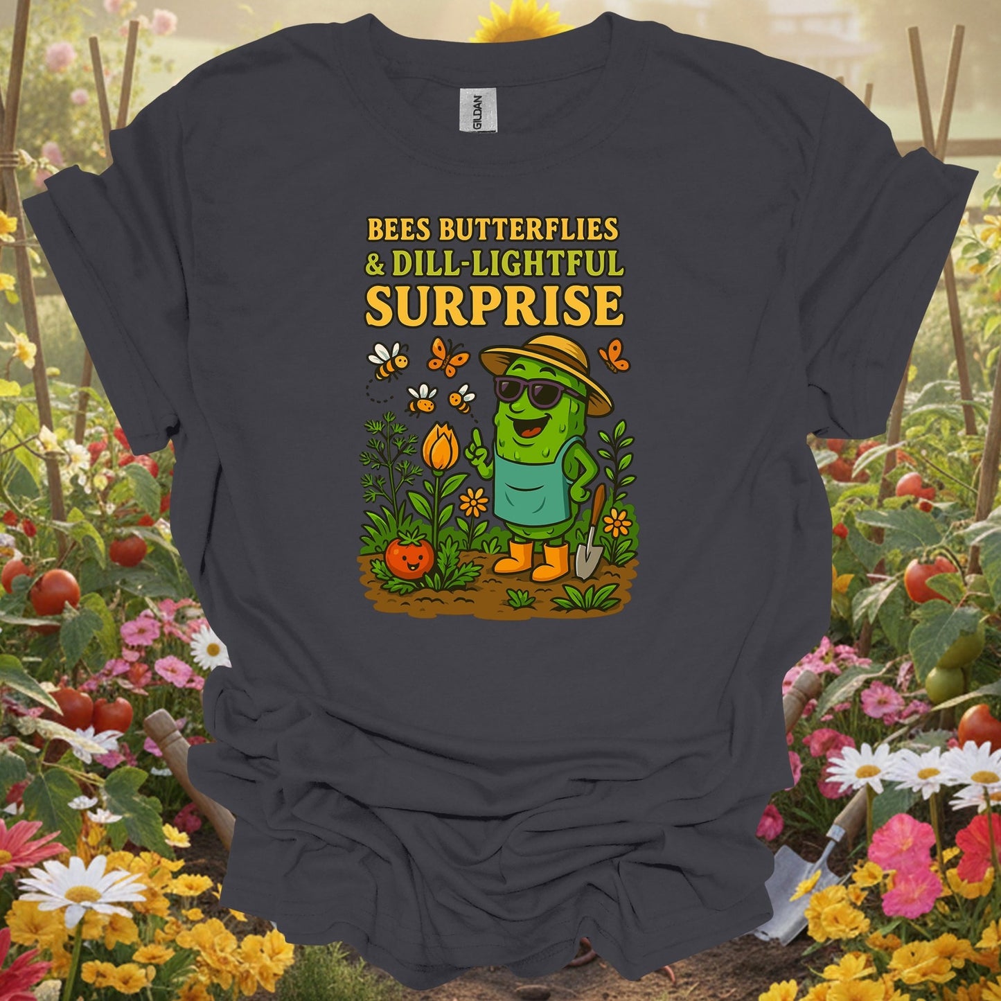 Charcoal gray dill-lightful surprise funny pickle gardening shirt for pickle lovers, vegetable gardeners, pun enthusiasts,...