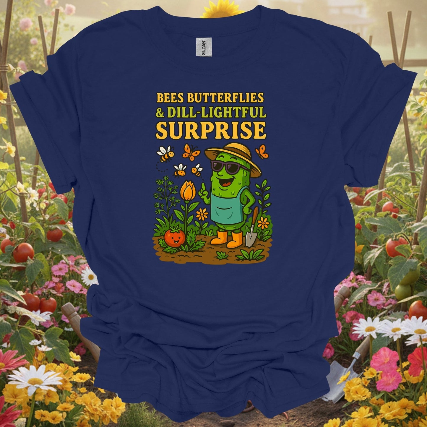 Navy blue dill-lightful surprise funny pickle gardening shirt for pickle lovers, vegetable gardeners, pun enthusiasts, hom...