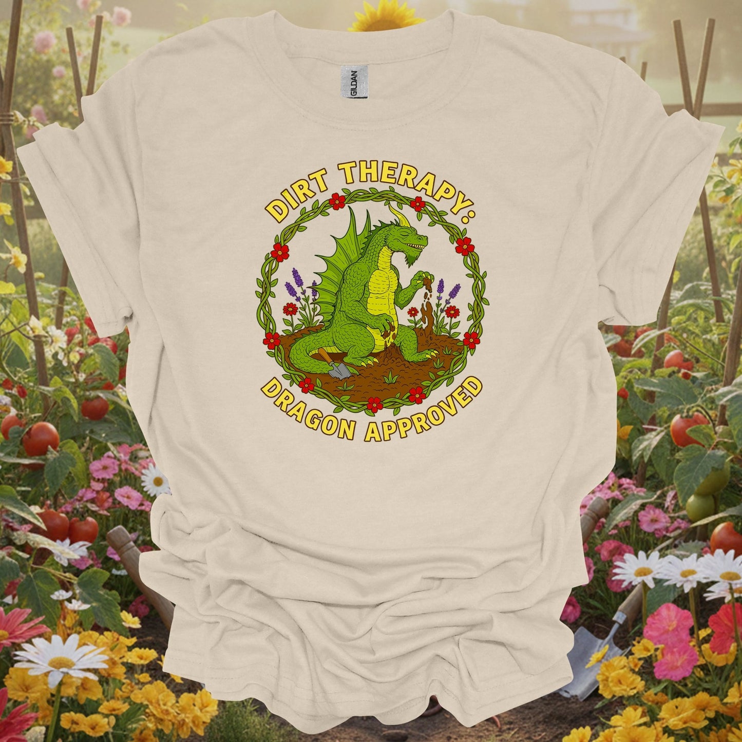 Natural tshirt showing dirt therapy dragon approved funny for people who love plants