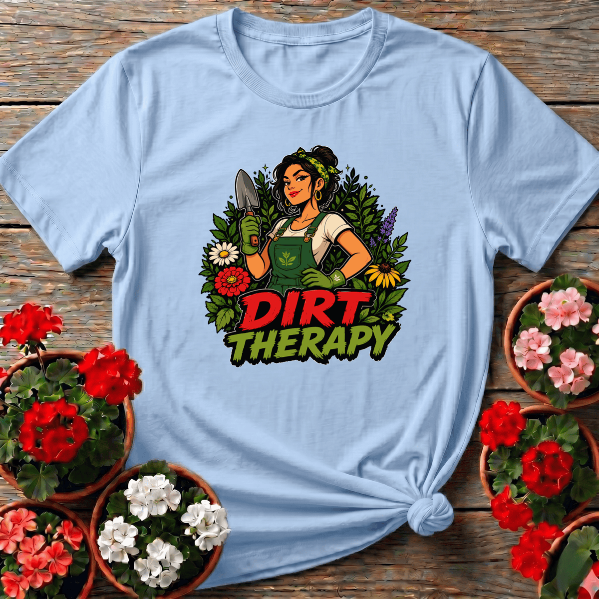 Dirt Therapy Gardener Woman Floral Gardening T-Shirt - GardeningTshirts