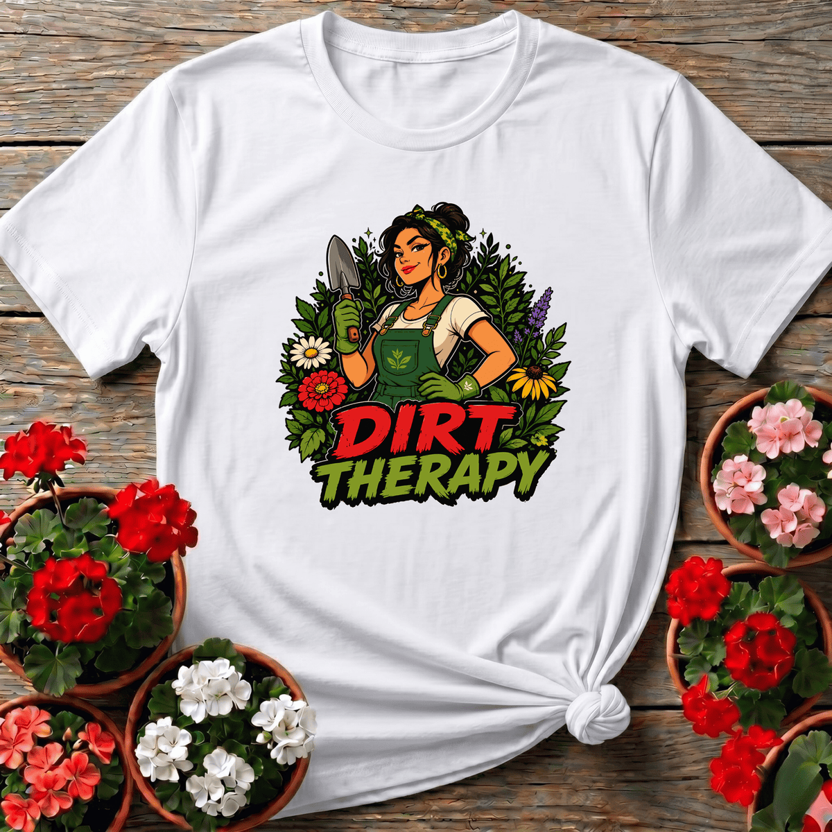 Dirt Therapy Gardener Woman Floral Gardening T-Shirt - GardeningTshirts