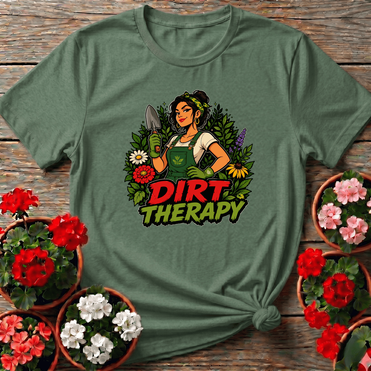 Dirt Therapy Gardener Woman Floral Gardening T-Shirt - GardeningTshirts
