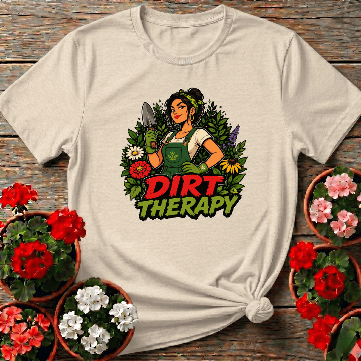 Dirt Therapy Gardener Woman Floral Gardening T-Shirt - GardeningTshirts