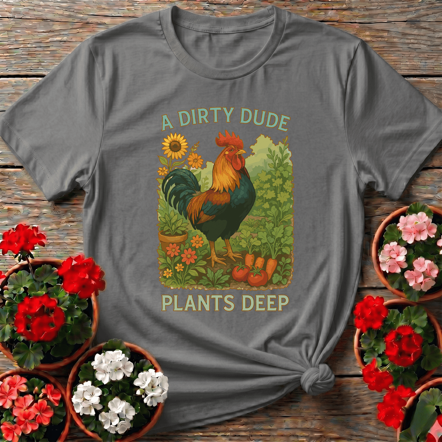 Dirty Dude Plants Deep Dapper Rooster Statement Tee - GardeningTshirts