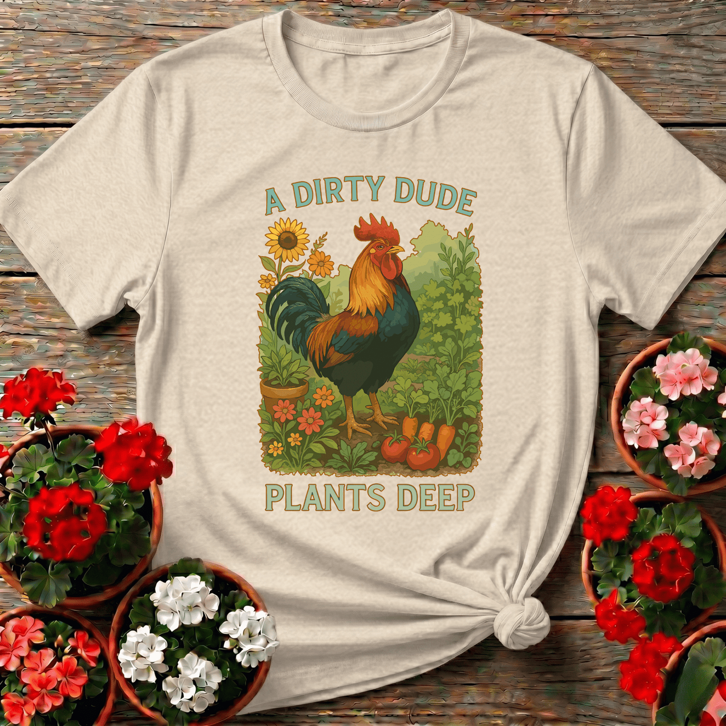 Dirty Dude Plants Deep Dapper Rooster Statement Tee - GardeningTshirts