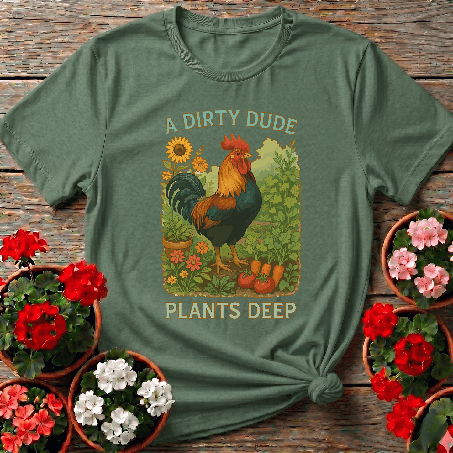 Dirty Dude Plants Deep Dapper Rooster Statement Tee - GardeningTshirts