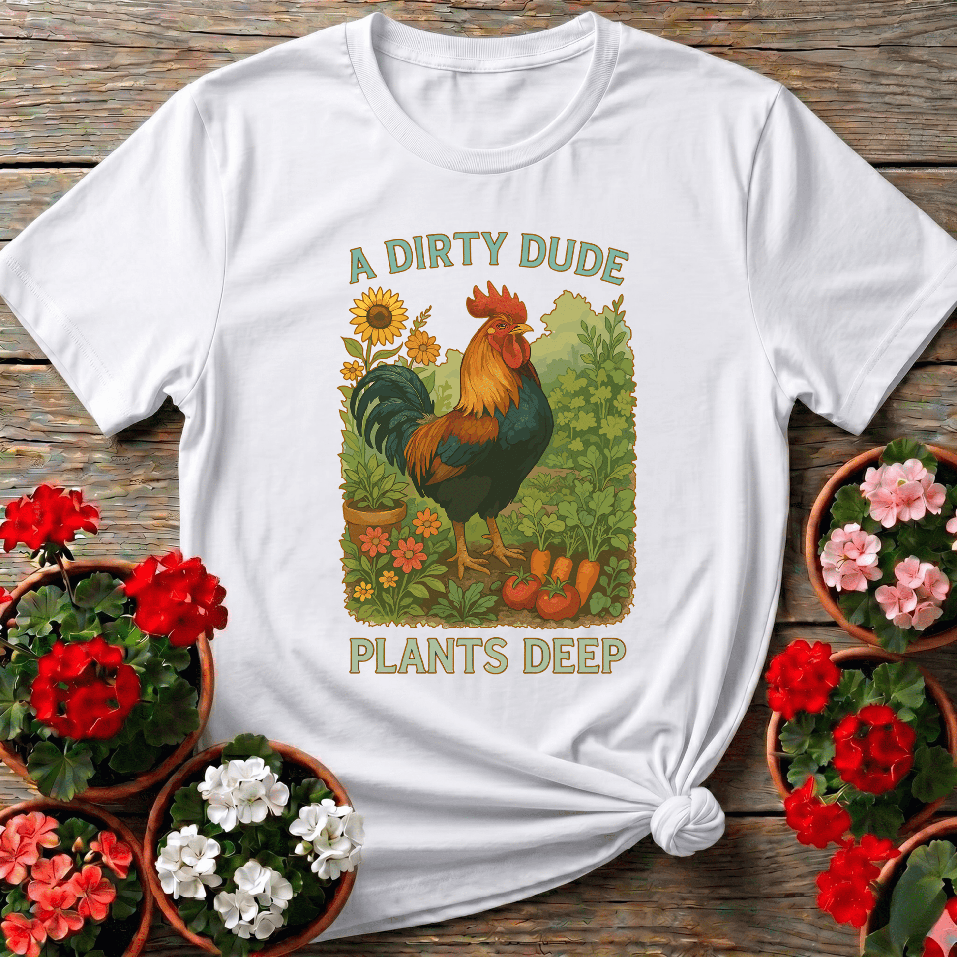 Dirty Dude Plants Deep Dapper Rooster Statement Tee - GardeningTshirts