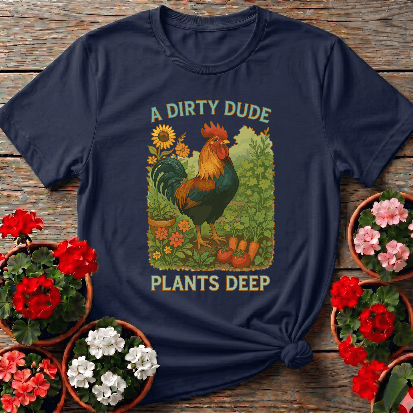 Dirty Dude Plants Deep Dapper Rooster Statement Tee - GardeningTshirts