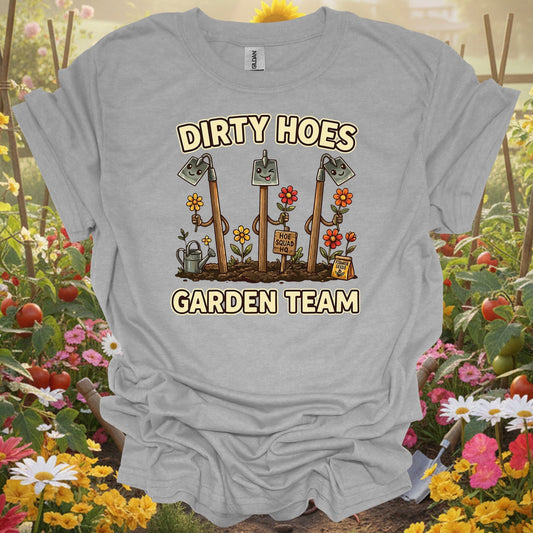 Sport Grey tshirt showing dirty hoes garden team funny gardener for gardening enthusiasts