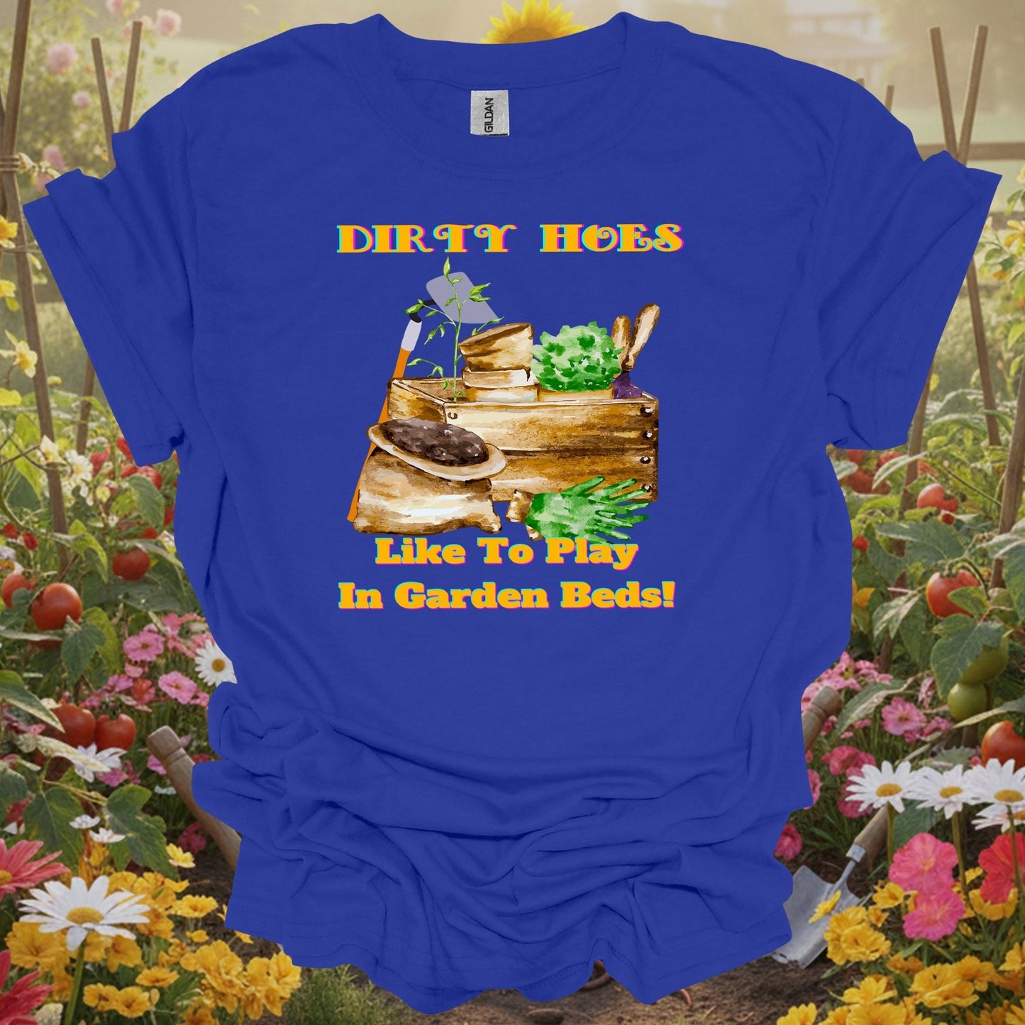 Royal T-shirt with sophisticated hand-drawn garden starts and a bold pun for cottage garden enthusiasts