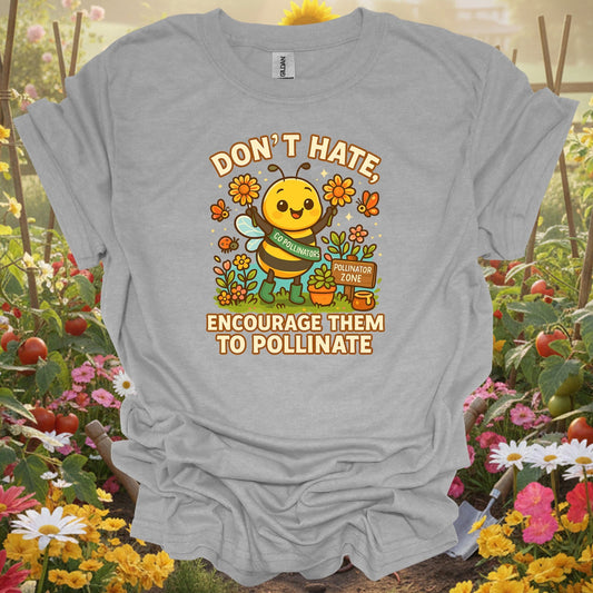 Sport Grey tshirt showing dont hate pollinate cute bee for gardening enthusiasts