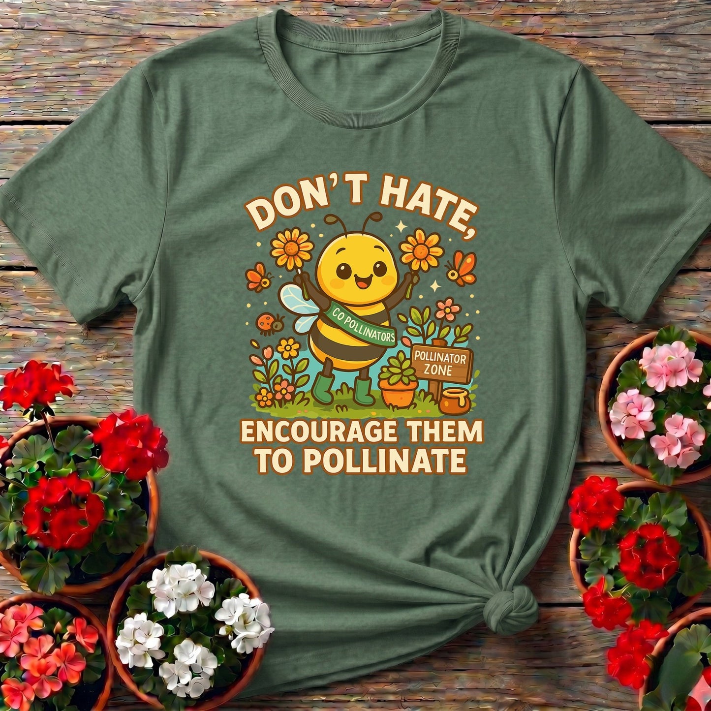 Dont Hate Pollinate Cute Bee T-shirt - GardeningTshirts
