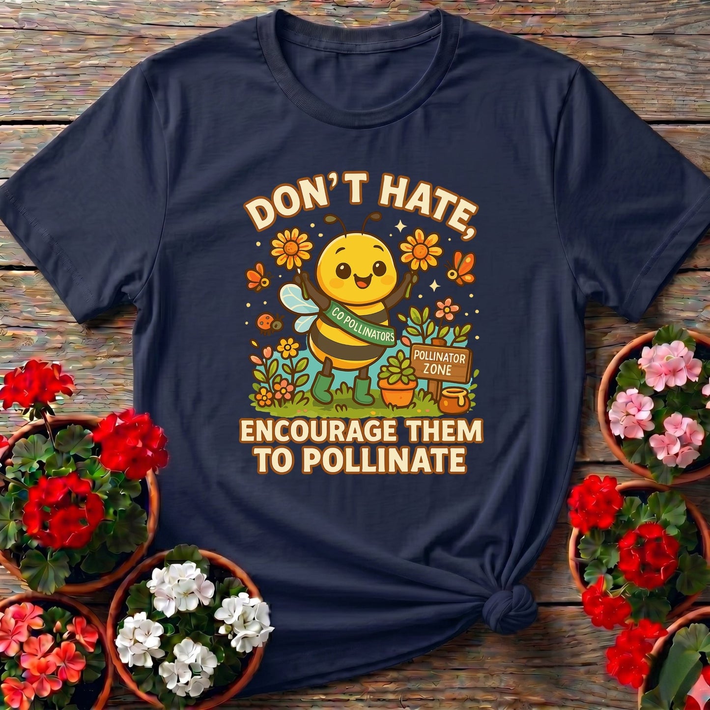 Dont Hate Pollinate Cute Bee T-shirt - GardeningTshirts