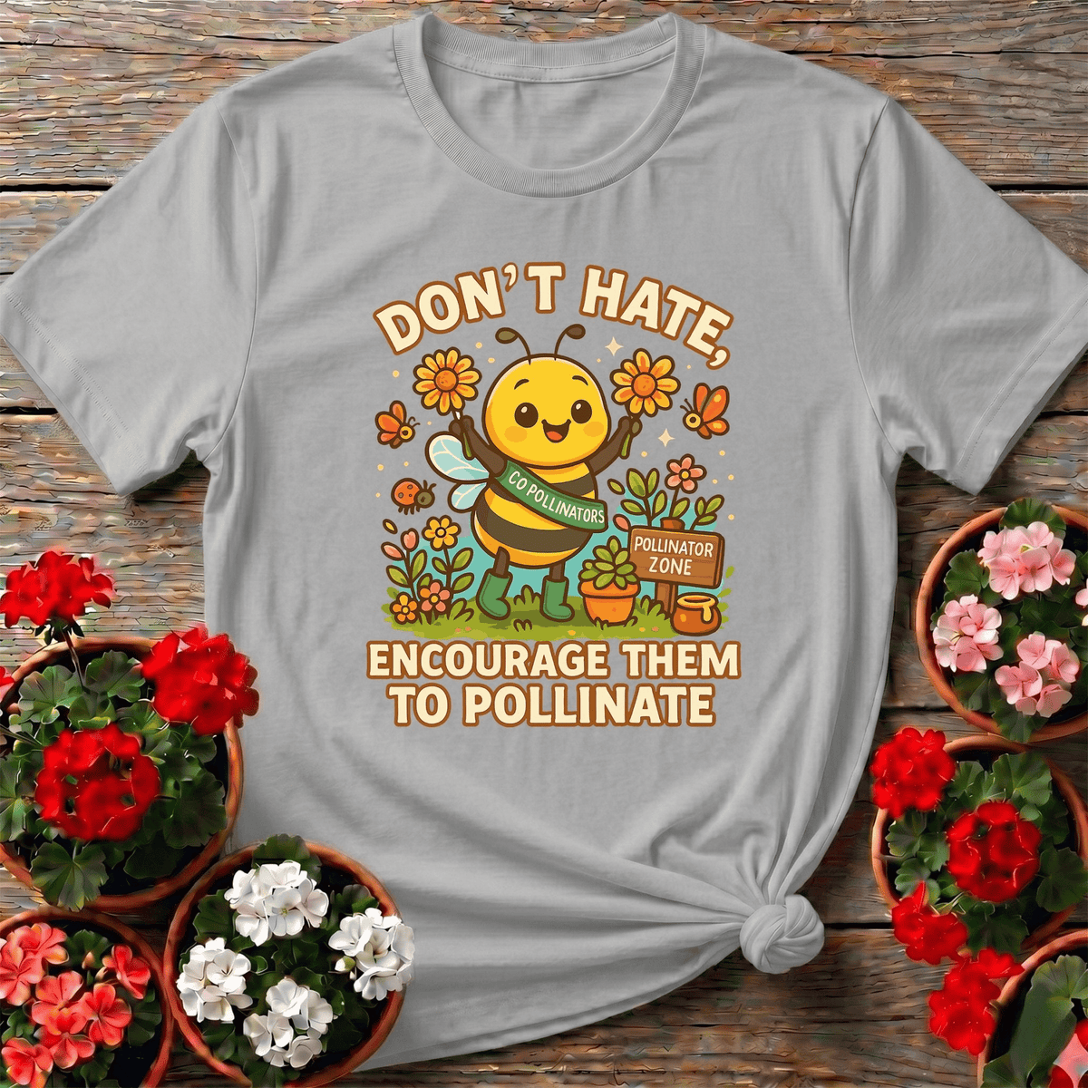 Dont Hate Pollinate Cute Bee T-shirt - GardeningTshirts