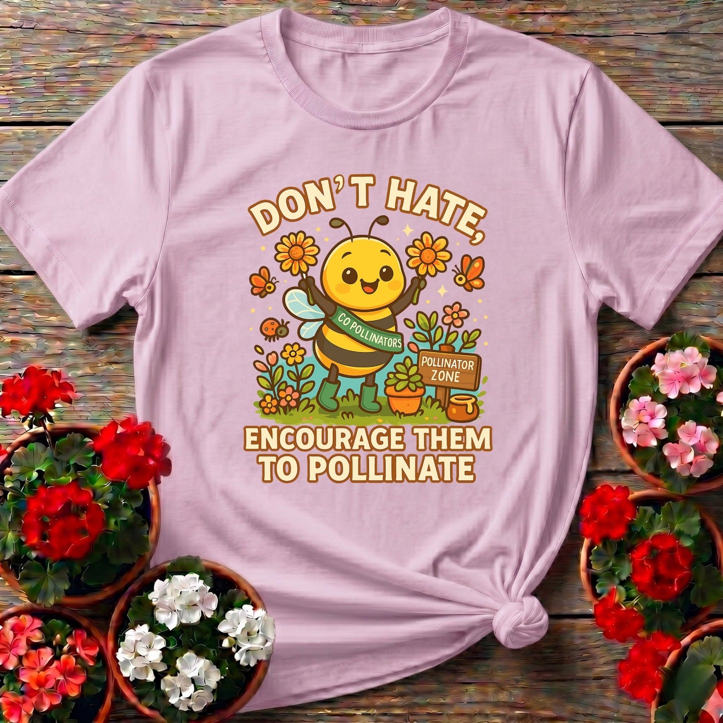 Dont Hate Pollinate Cute Bee T-shirt - GardeningTshirts