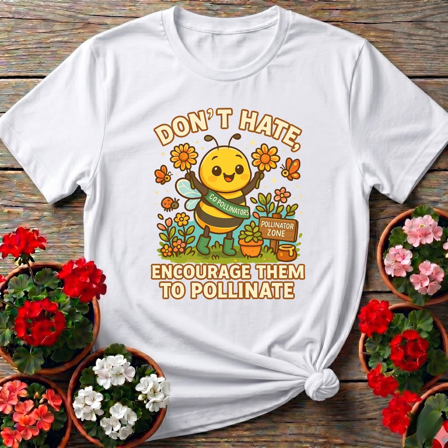 Dont Hate Pollinate Cute Bee T-shirt - GardeningTshirts