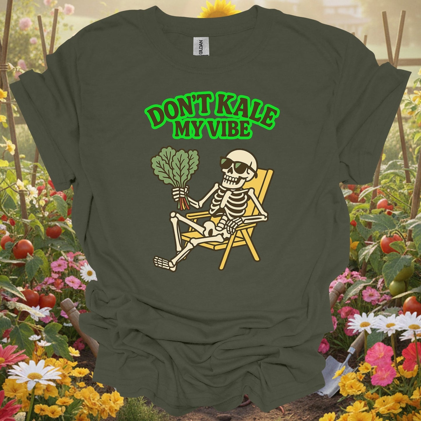 "Don't Kale My Vibe" Funny Skeleton T-Shirt - GardeningTshirts