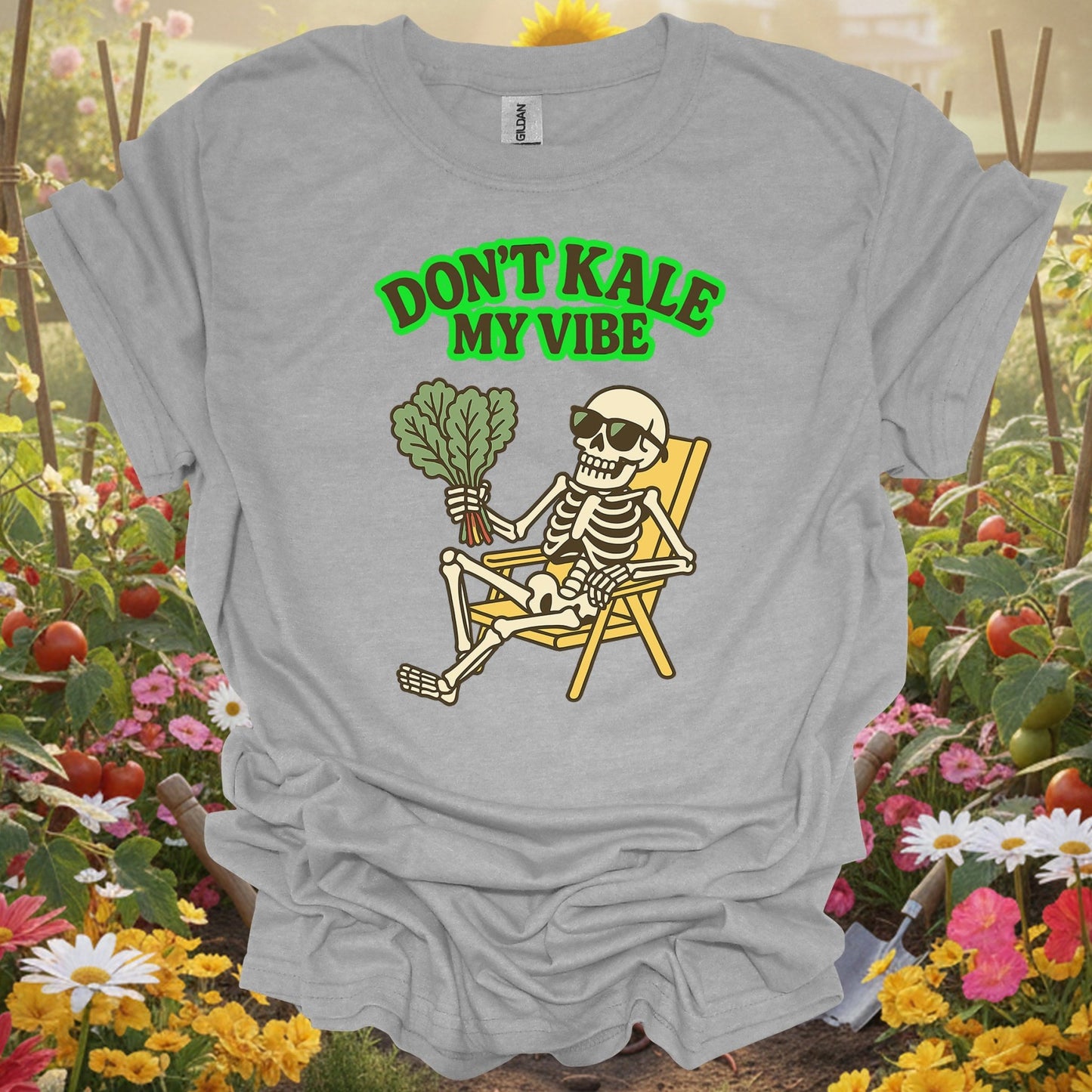 "Don't Kale My Vibe" Funny Skeleton T-Shirt - GardeningTshirts