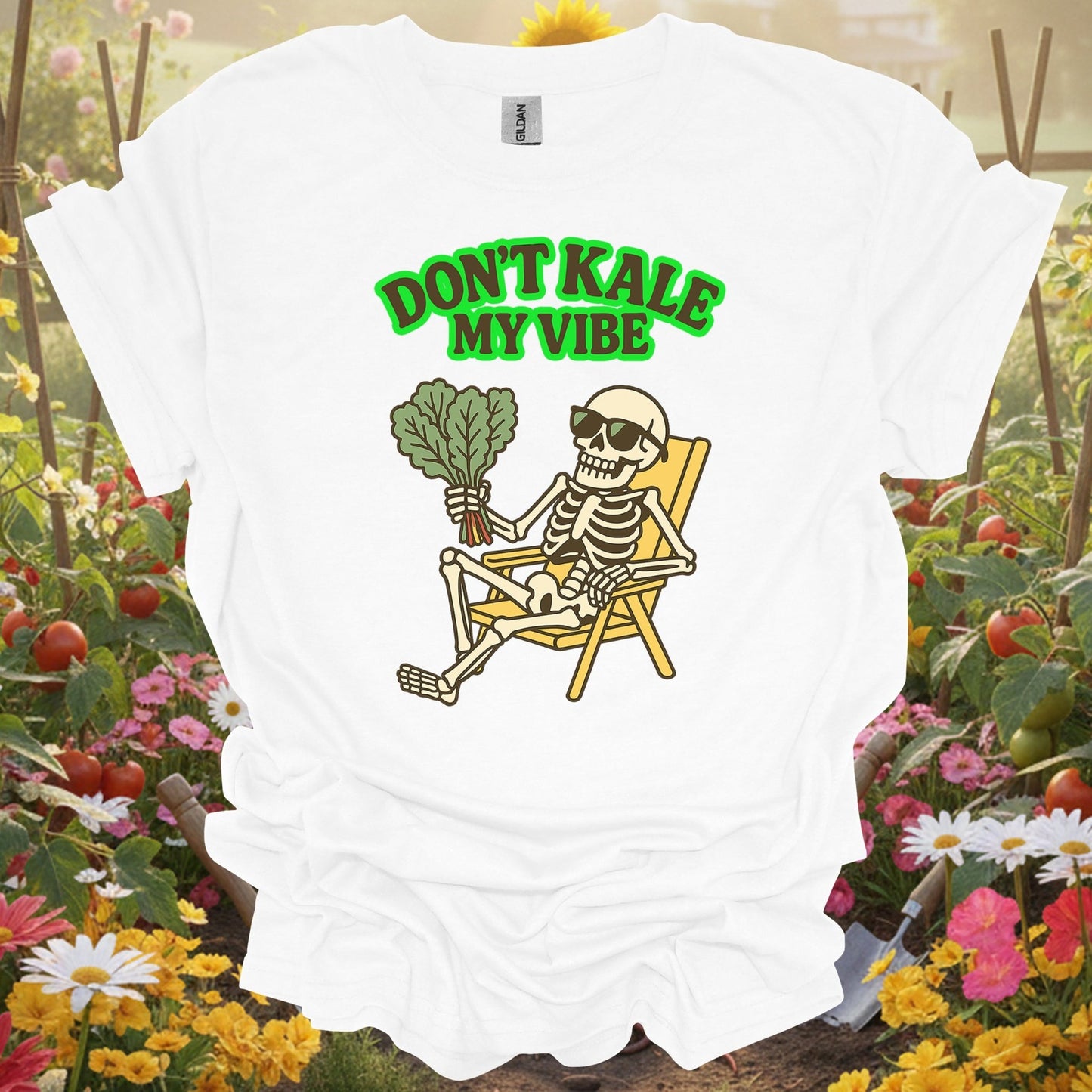 "Don't Kale My Vibe" Funny Skeleton T-Shirt - GardeningTshirts