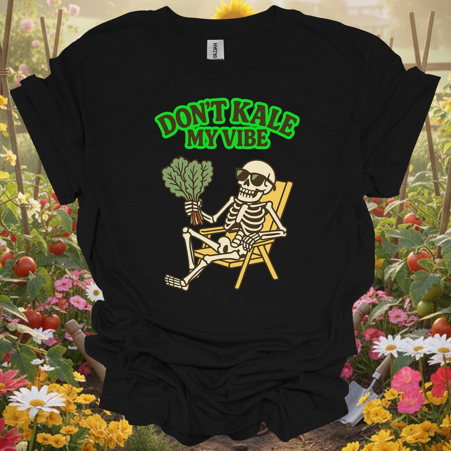 "Don't Kale My Vibe" Funny Skeleton T-Shirt - GardeningTshirts