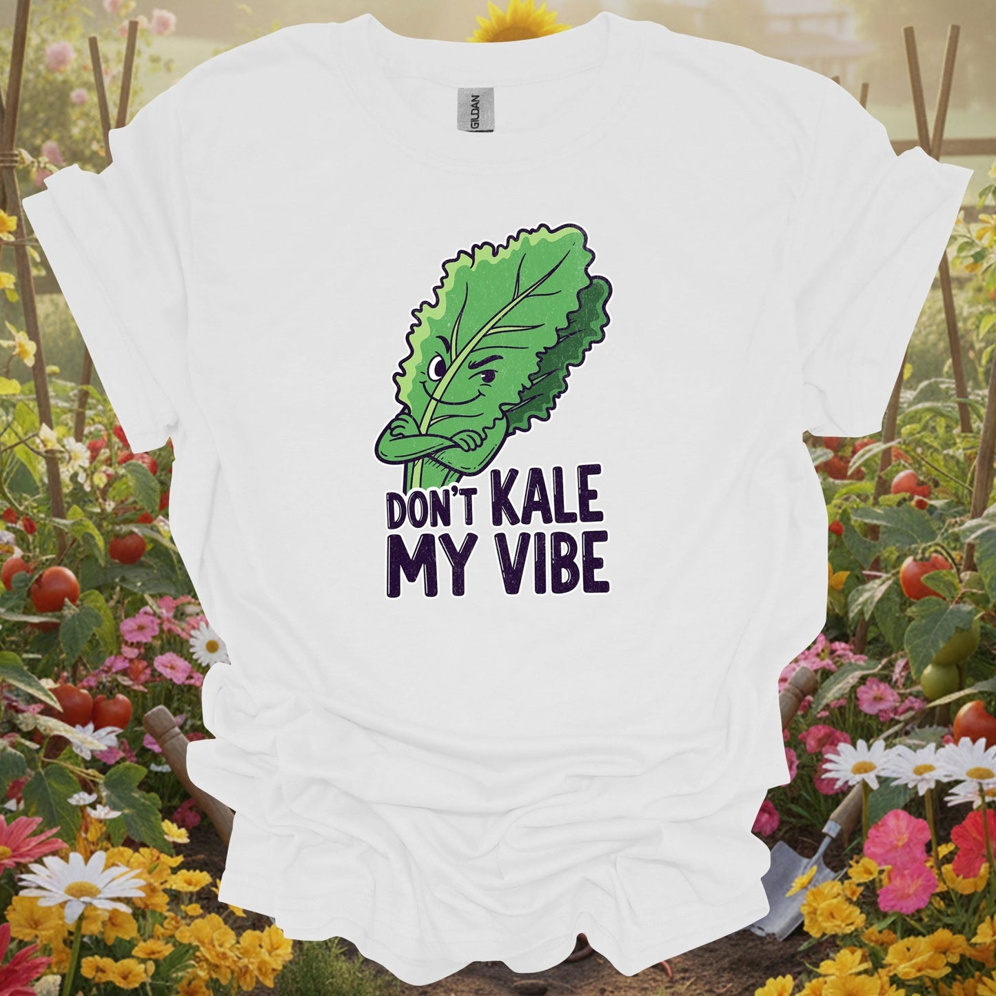 White  shirt showing dont kale my vibe funny vegetable for outdoor enthusiasts