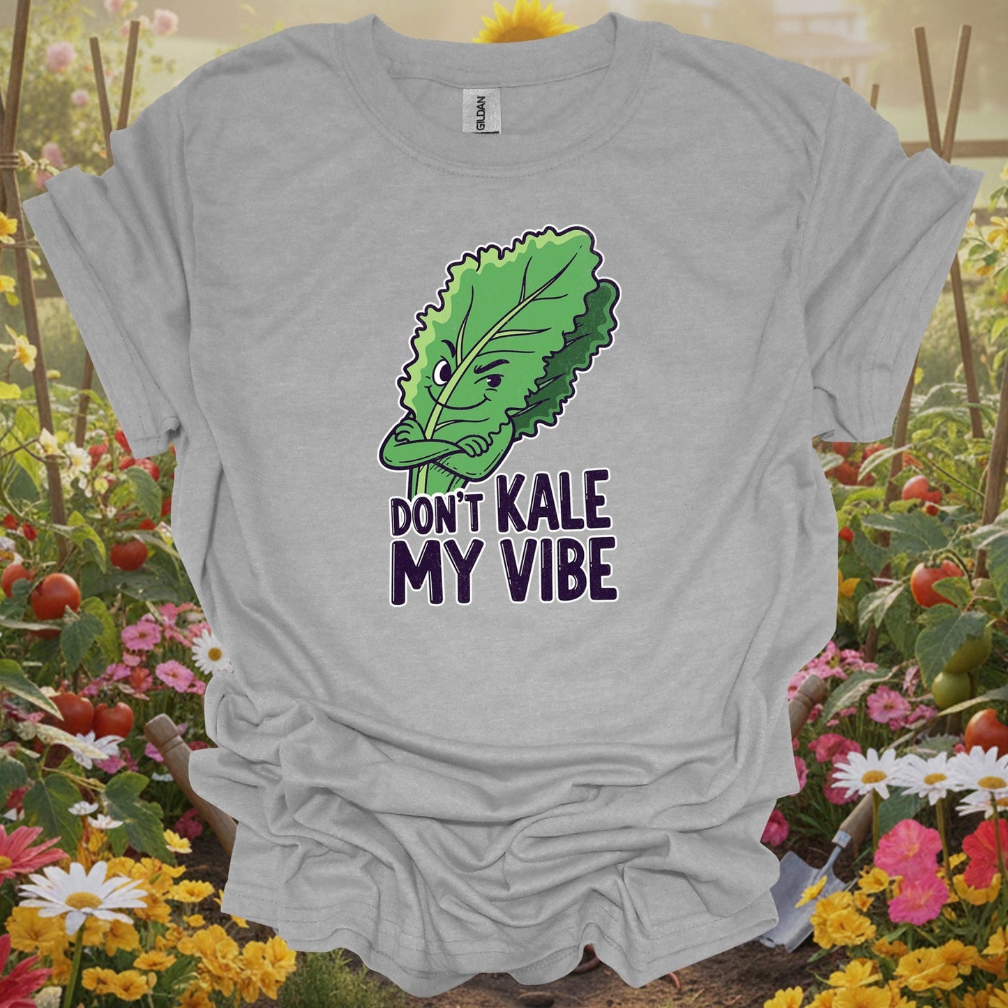 Sport gray tee showing dont kale my vibe funny vegetable for garden hobbyists