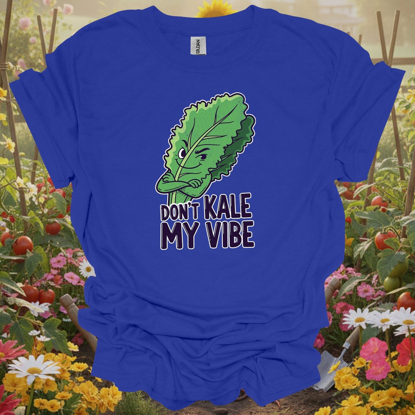 Royal tshirt showing dont kale my vibe funny vegetable for backyard growers