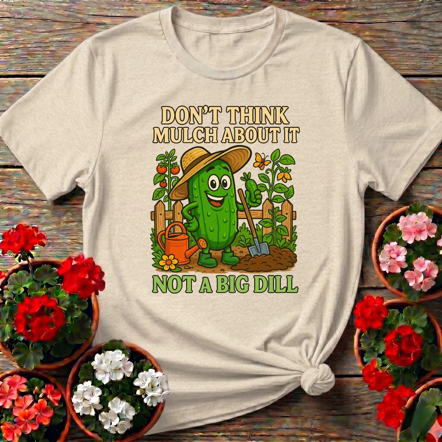 Dont Think Mulch About It Funny Pickle Tee - GardeningTshirts