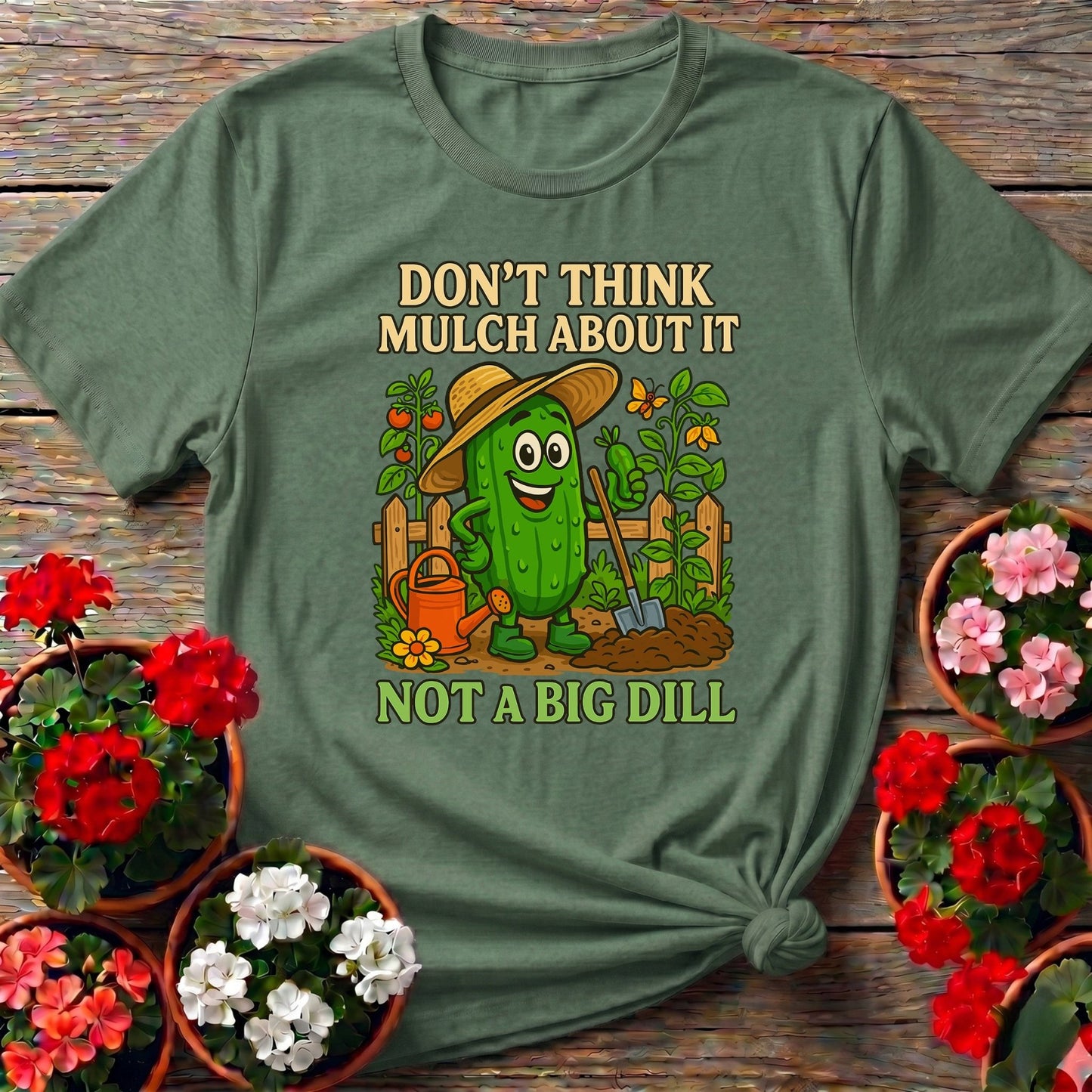 Dont Think Mulch About It Funny Pickle Tee - GardeningTshirts