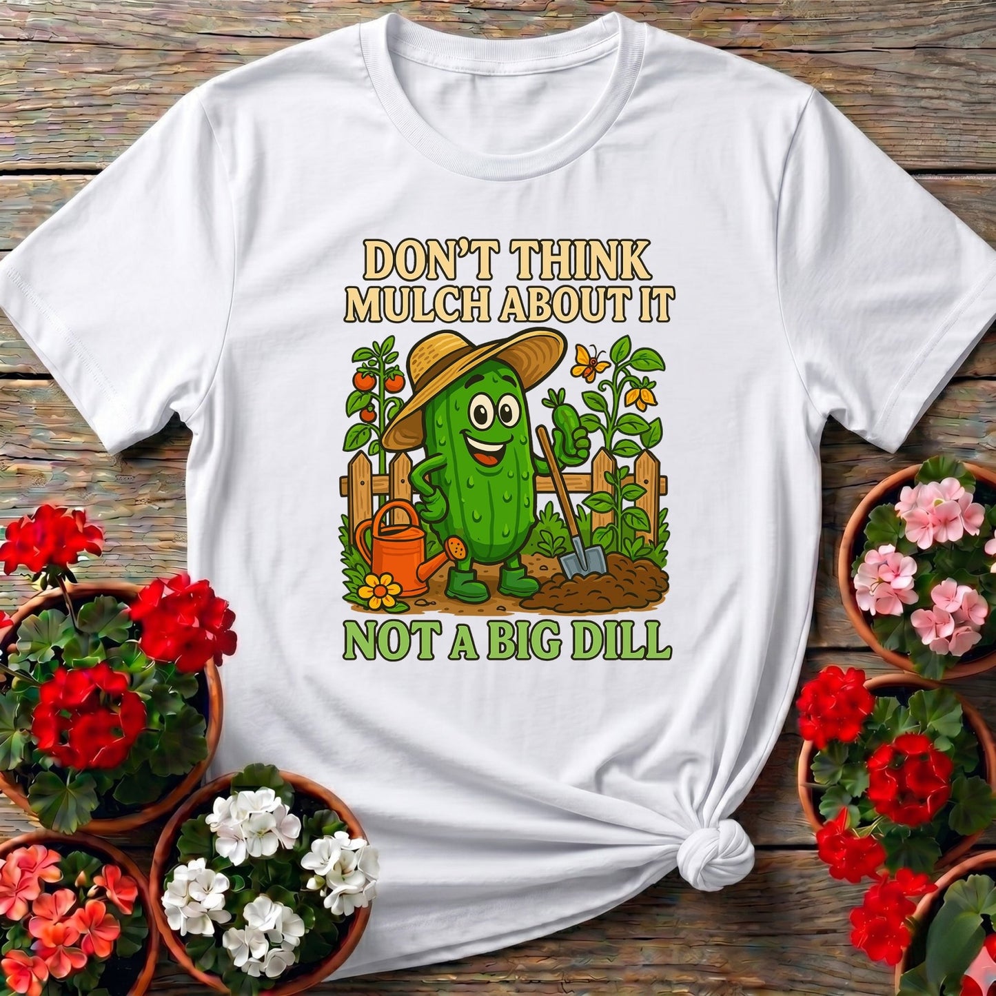 Dont Think Mulch About It Funny Pickle Tee - GardeningTshirts