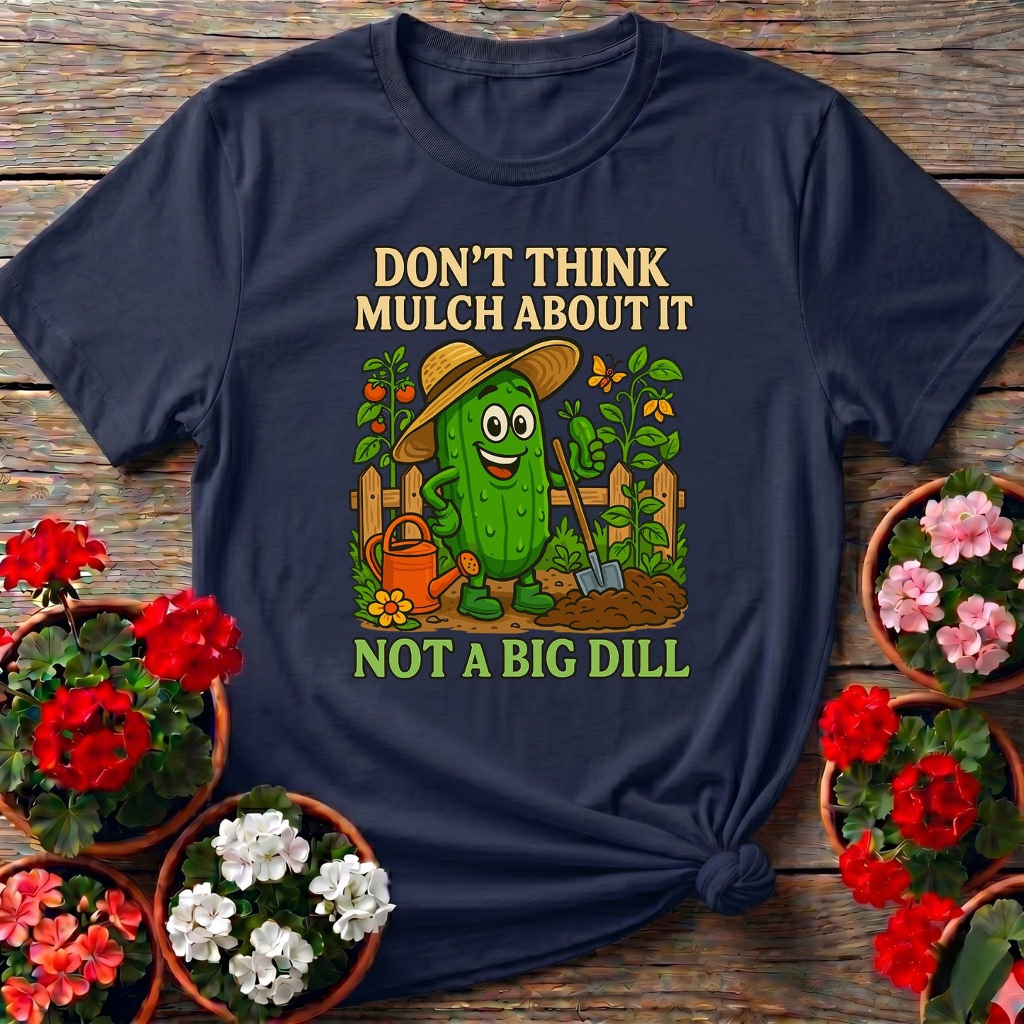 Dont Think Mulch About It Funny Pickle Tee - GardeningTshirts