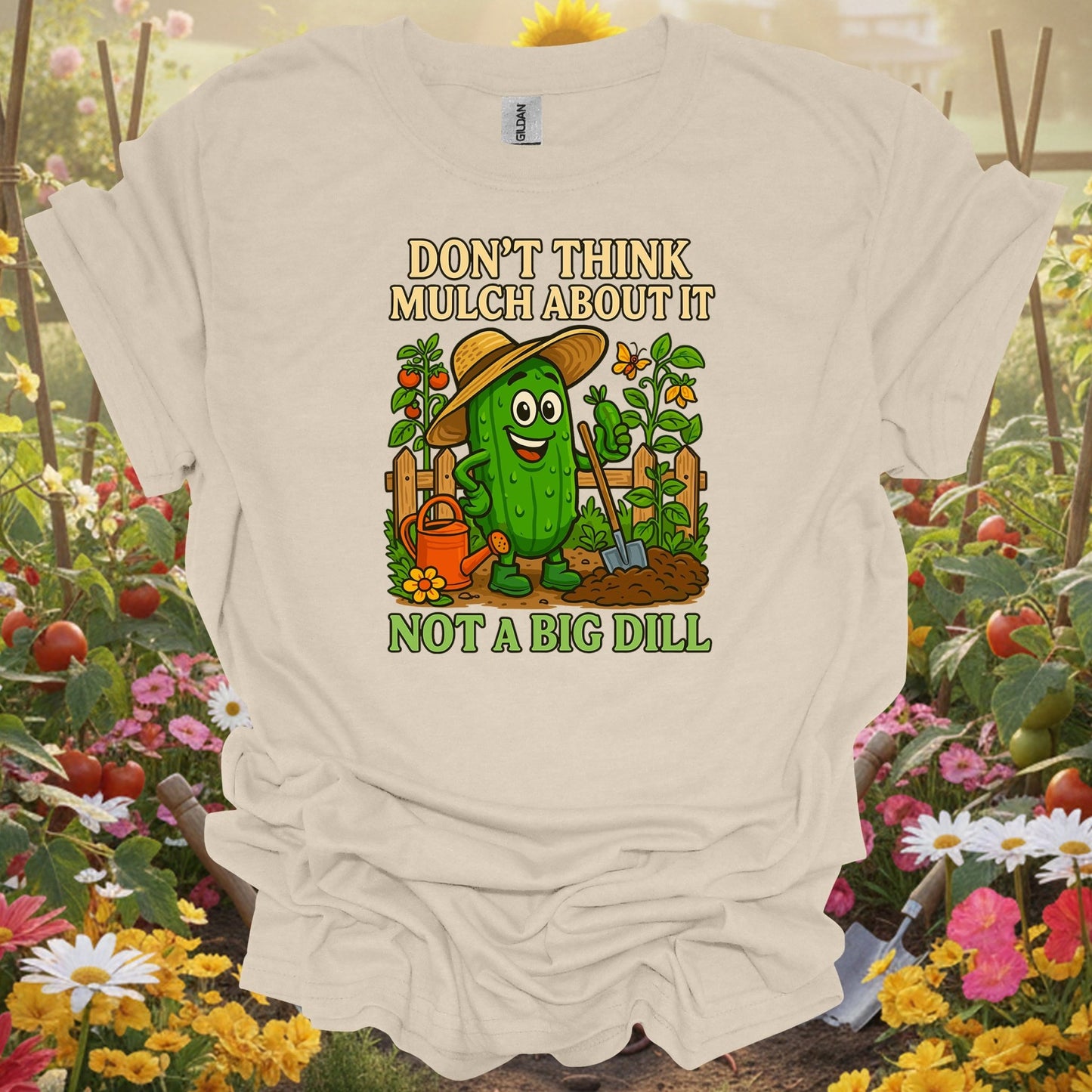 Natural tshirt showing dont think mulch about it funny pickle for people who love plants
