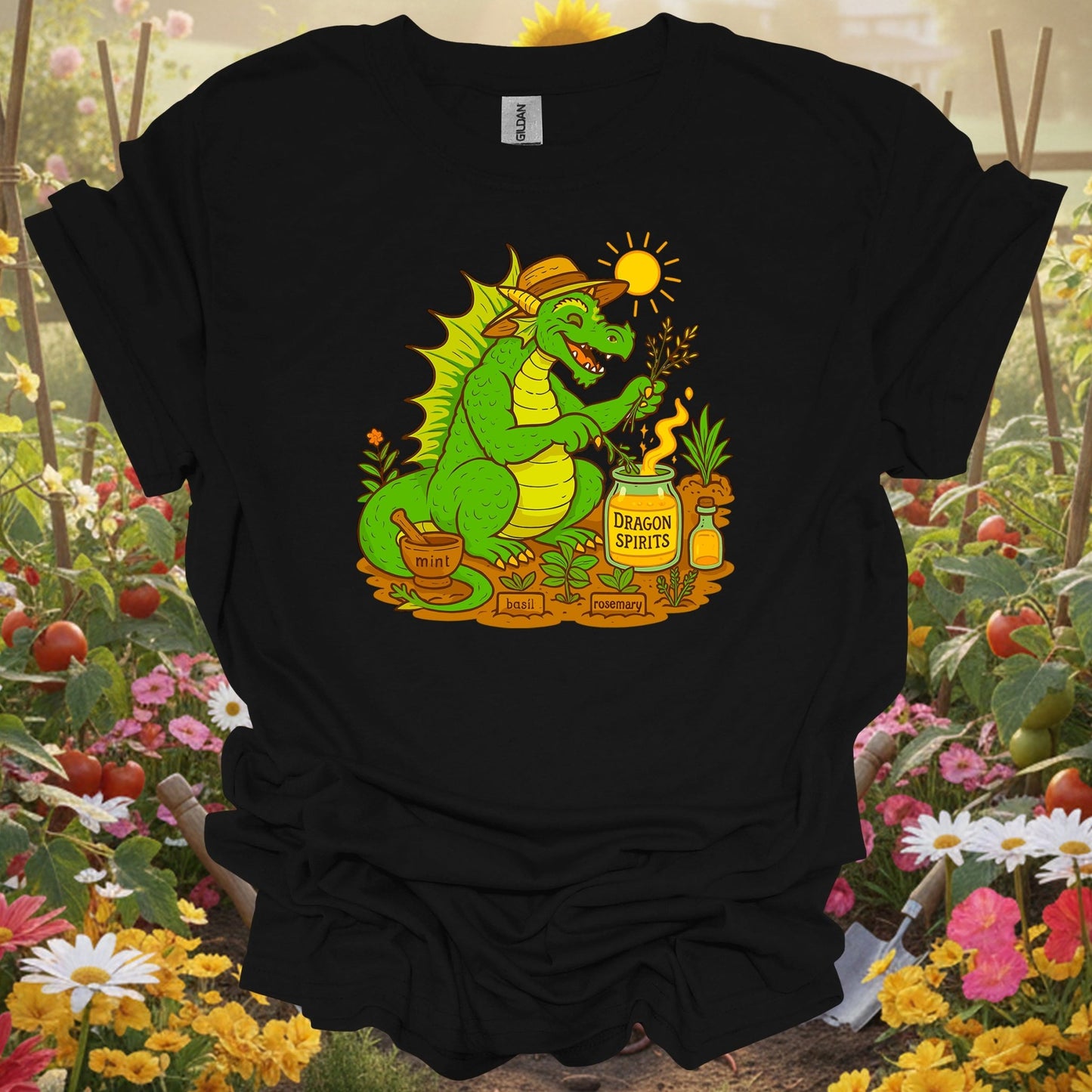 Black shirt showing dragon spirits funny herb gardener dragon for outdoor enthusiasts