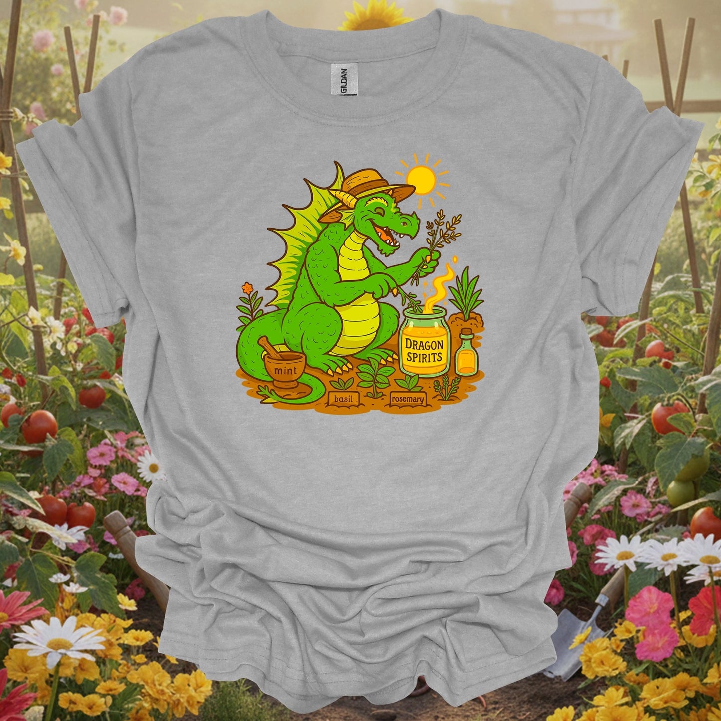 Sport Grey tshirt showing dragon spirits funny herb gardener dragon for backyard growers