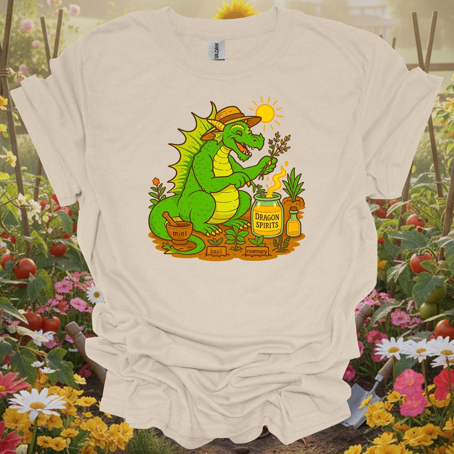Natural tshirt showing dragon spirits funny herb gardener dragon for people who love plants